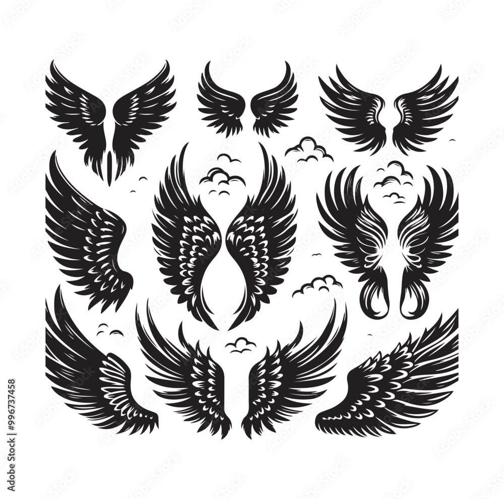wings icon set Collection Vector illustration wings icon set Collection Vector illustration