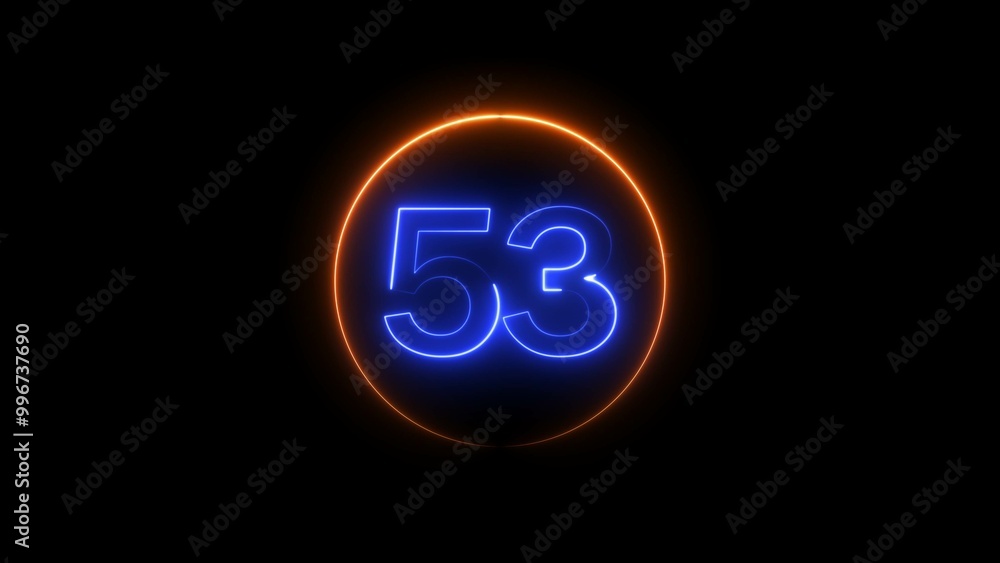 Abstract glowing neon 53 number background 4k illustration. Abstract glowing neon 53 number background 4k illustration.