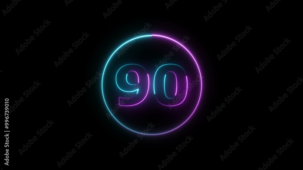 Abstract glowing neon 90 number background 4k illustration. Abstract glowing neon 90 number background 4k illustration.