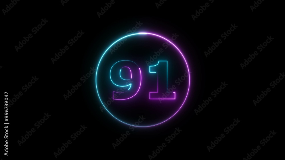 Abstract glowing neon 91 number background 4k illustration. Abstract glowing neon 91 number background 4k illustration.