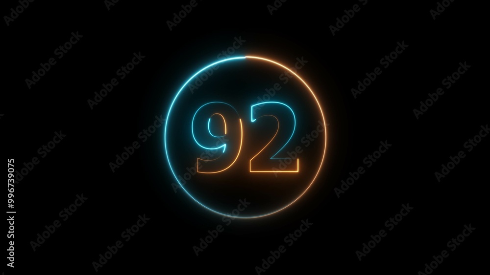 Abstract glowing neon 92 number background 4k illustration. Abstract glowing neon 92 number background 4k illustration.