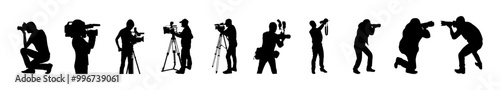 cameraman vector set. Black and white background with splashes