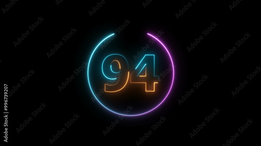 Abstract glowing neon 94 number background 4k illustration. Neon number icon. Abstract glowing neon 94 number background 4k illustration. Neon number icon.