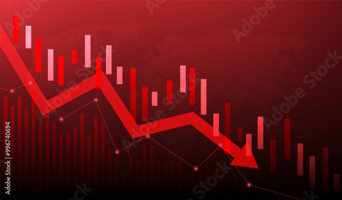 graph and arrow red stock marketing fall background. economy finance crisis low investment.