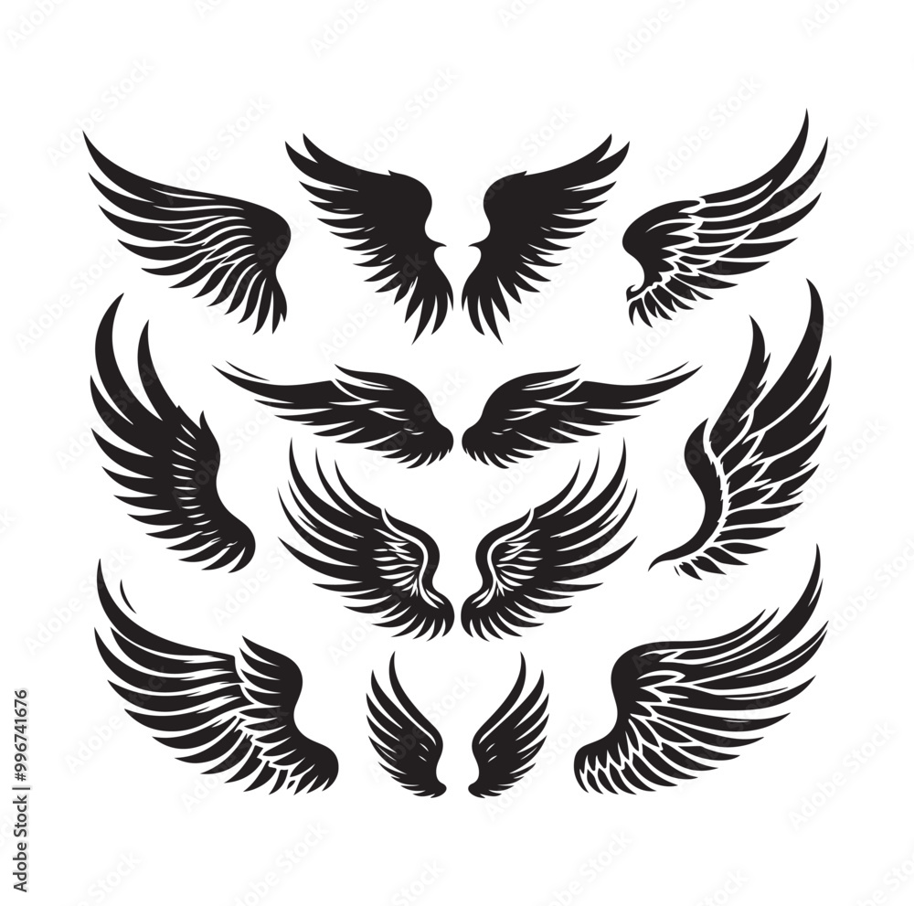 wings icon set Collection Vector illustration wings icon set Collection Vector illustration