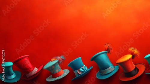 Silly Characters Wearing Crazy Hats Banner background of Mad Hatter Day theme banner design for microstock, no text, and wide copy space, Silly Characters Wearing Crazy Hats,  photo