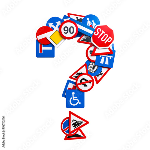 Question mark made from different road signs