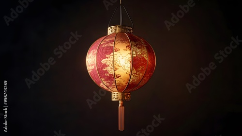 Oval Chinese lantern with minimal details and traditional red and gold design