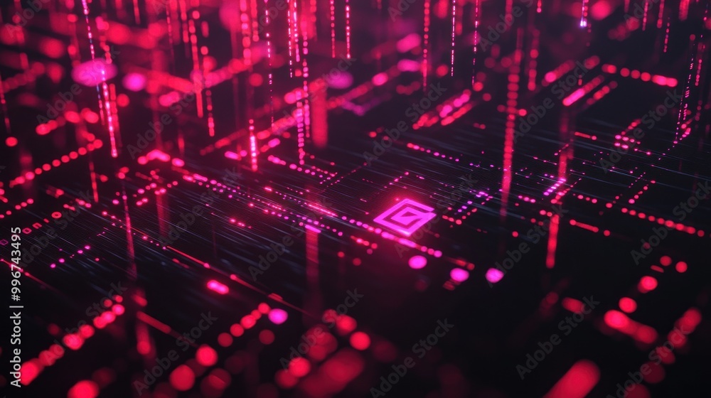 Abstract digital landscape with glowing red data points and lines, representing technology and networks. Abstract digital landscape with glowing red data points and lines, representing technology and networks.