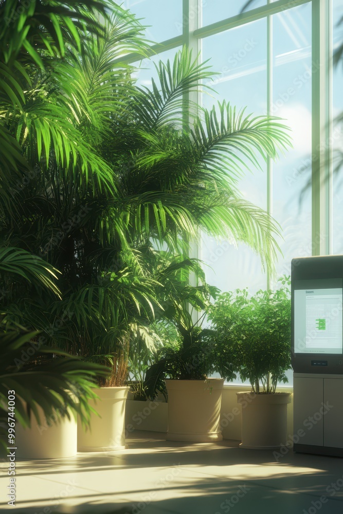 Fototapeta premium a large plant in a large room with windows
