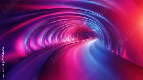 Vibrant abstract tunnel with swirling lights, showcasing a mesmerizing blend of pink and blue colors in a dynamic design.