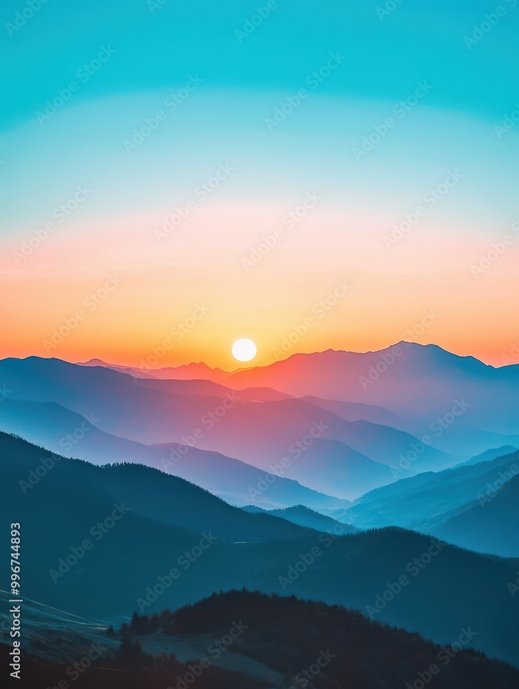 Scenic Sunset Over Mountain Range with Colorful Sky Scenic Sunset Over Mountain Range with Colorful Sky
