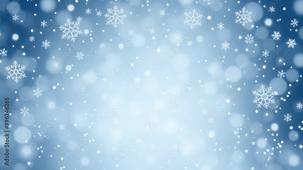 Fototapeta premium Winter Wonderland Background with Snowflakes and Light Bokeh