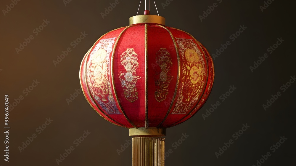 Square Chinese lantern with red and gold colors and traditional surface designs Square Chinese lantern with red and gold colors and traditional surface designs