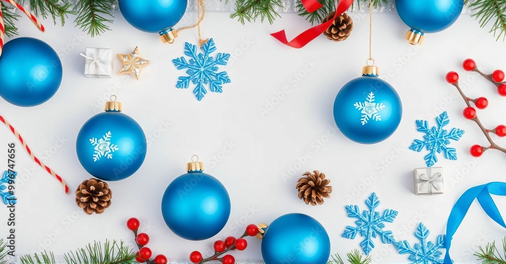 Winter Wonderland of Blue and Red Christmas Decorations with Gift Boxes and Ornaments Winter Wonderland of Blue and Red Christmas Decorations with Gift Boxes and Ornaments