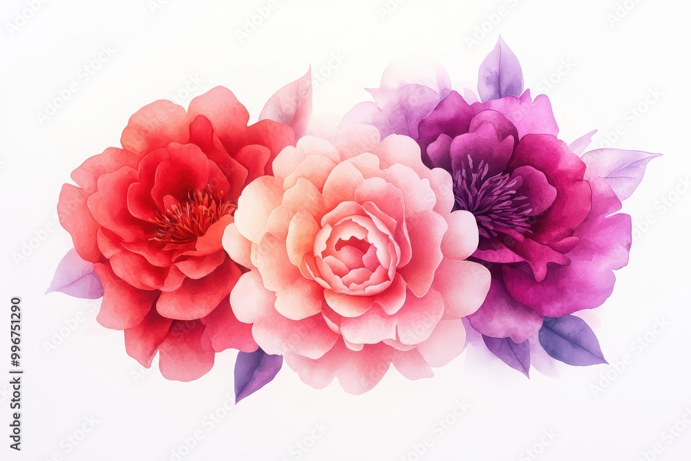 Beautiful peonies in shades of pink and purple, white isolate background. Beautiful peonies in shades of pink and purple, white isolate background.