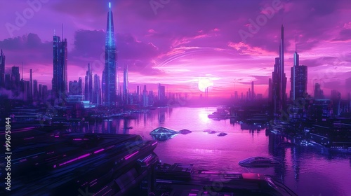 Cyber Monday in a Futuristic E Commerce Utopia Seamless Omnichannel Product Efficient Robotic Fulfillment Vibrant synthwave inspired cityscape with a gleaming skyline retrofuturistic architecture