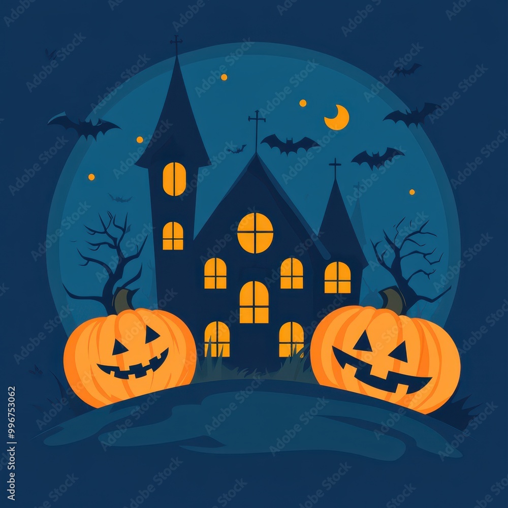 Fototapeta premium halloween pumpkins and a castle in the background