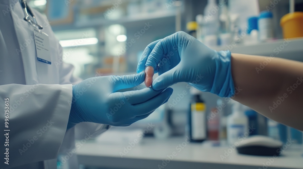A healthcare professional hands a pill to a patient in a medical setting. A healthcare professional hands a pill to a patient in a medical setting.