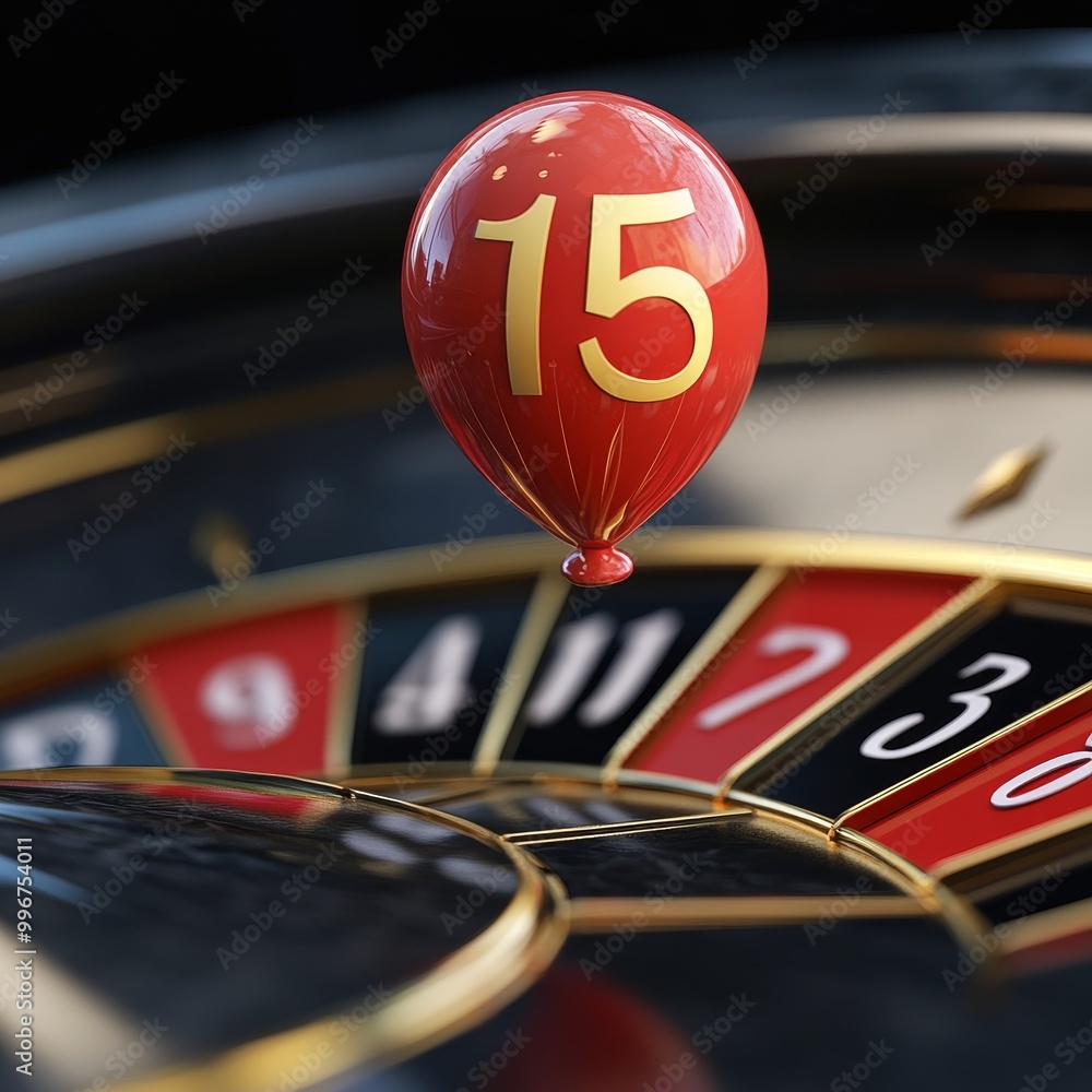 Casino roulette wheel with number 15 in red balloon. 3d rendering Casino roulette wheel with number 15 in red balloon. 3d rendering