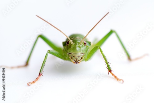 a green grasshopper on a white background