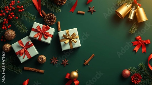 A Colorful Holiday Scene with Presents, Pine Cones, and Ornaments Creating a Warm and Festive Atmosphere