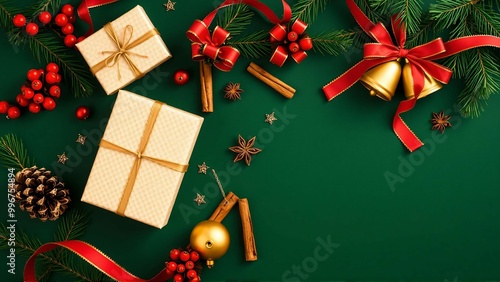 A Colorful Holiday Scene with Presents, Pine Cones, and Ornaments Creating a Warm and Festive Atmosphere