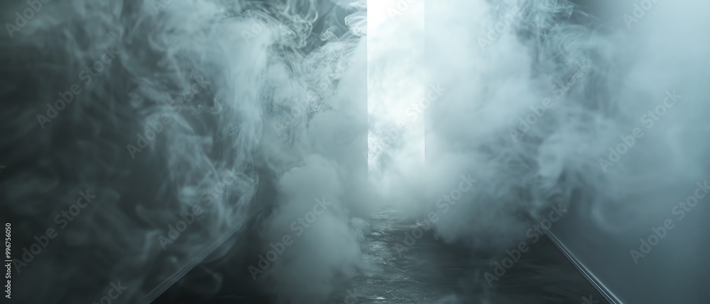 Fototapeta premium A tunnel of smoke, with forms appearing and disappearing in the haze