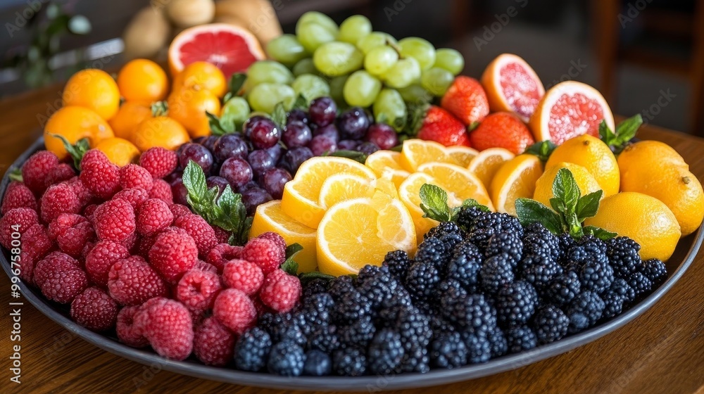 A range of fruits, including citrus, tropical, and berry varieties, are included in the assortment. A range of fruits, including citrus, tropical, and berry varieties, are included in the assortment.