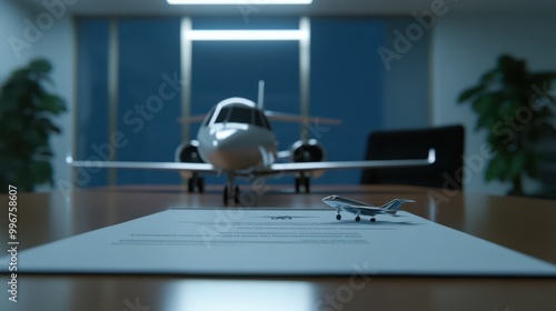 a small airplane sitting on a table in front of a window photo