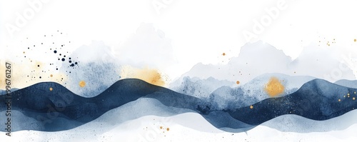 Panel kuchenny z motywem Abstract watercolor landscape with blue and gold hues.