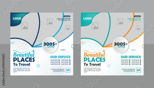 Minimal Travel Social Media Post Template design , Travel agency web, social ads vector posters for business.	