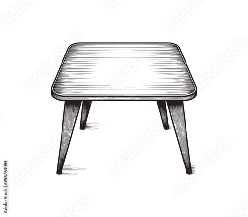 Black and white table silhouette vector on white background