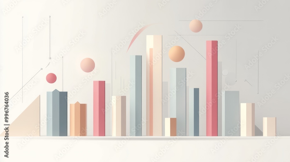 Abstract graphic representation of data using bars and circles in pastel colors. Abstract graphic representation of data using bars and circles in pastel colors.