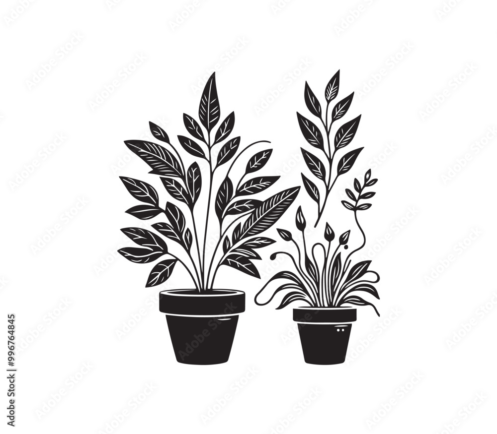 Obraz premium Black and white Flower silhouette vector on white background