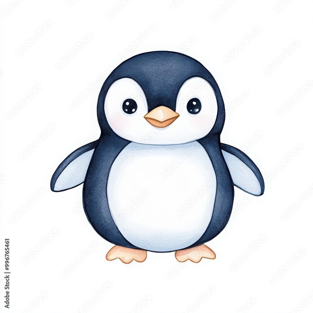 Fototapeta premium Cute penguin character, white isolate background.