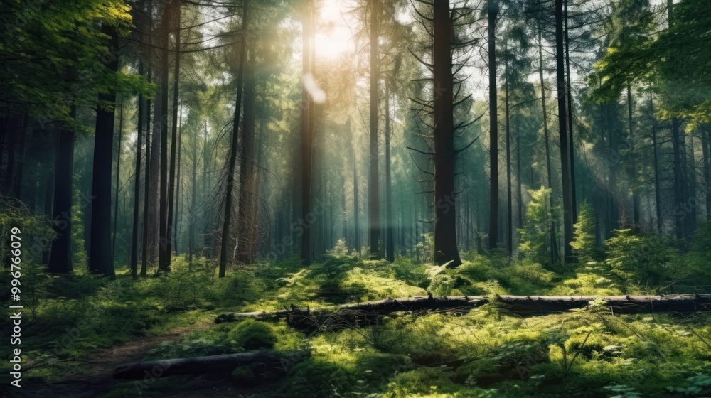 Sunbeams Through a Misty Forest Sunbeams Through a Misty Forest