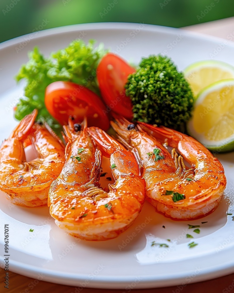 Grilled Thai Style Prawn Dish on Plate Grilled Thai Style Prawn Dish on Plate