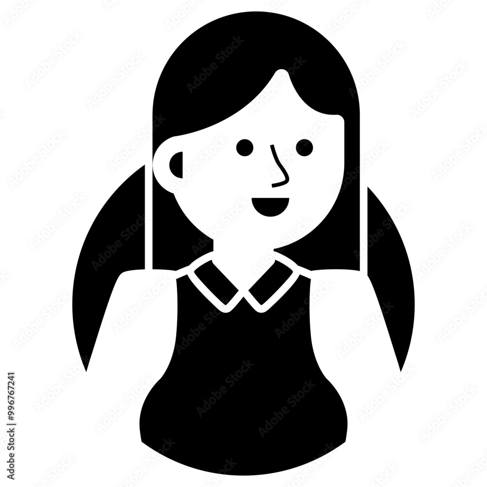 Woman Long Hair Wearing Tuxedo Avatar Illustration. Simple Vector People Silhouette. Woman Long Hair Wearing Tuxedo Avatar Illustration. Simple Vector People Silhouette.