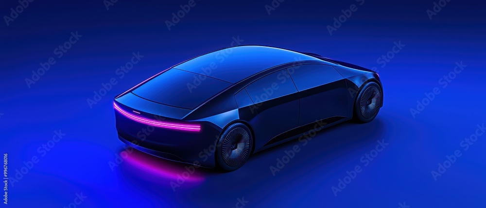 Futuristic electric car on a vibrant blue background with neon accents. Futuristic electric car on a vibrant blue background with neon accents.