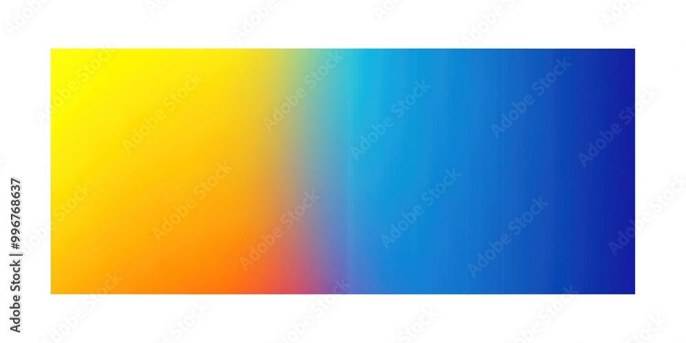Naklejka premium Vibrant multicolored rectangle with gradual ombre effect, transitioning from deep blues to bright yellows, against a clean white background, evoking creativity and modernity.