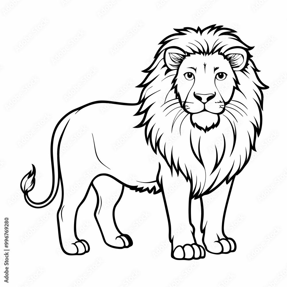 Regal lion illustration in line art style on a white background Regal lion illustration in line art style on a white background