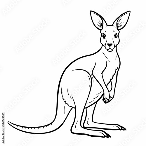 Energetic kangaroo illustration in line art style on a white background