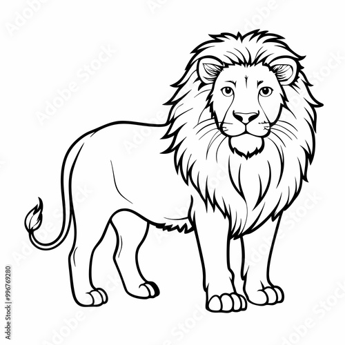 Regal lion illustration in line art style on a white background