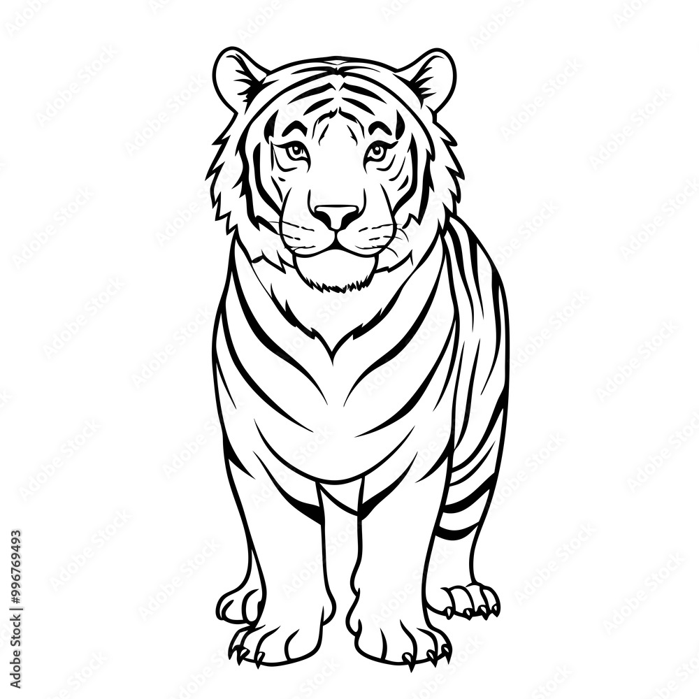 Fototapeta premium Tiger illustration, fierce style, black and white