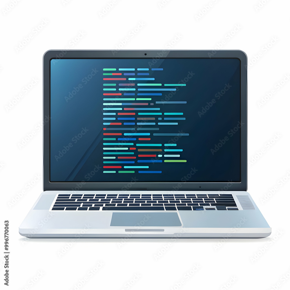 Simplified vector of a laptop with code on the screen Simplified vector of a laptop with code on the screen