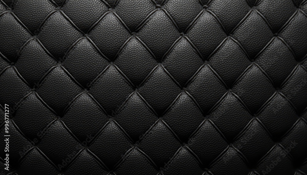 Naklejka premium A detailed close-up of a black quilted leather surface, showing the intricate texture and luxurious material. The image is stylish and elegant.