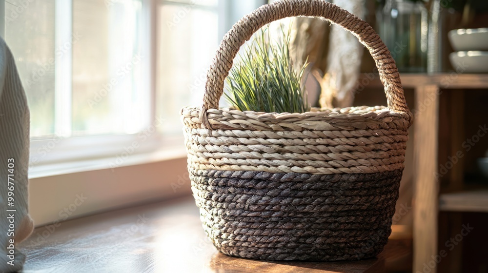 Fototapeta premium a decorative basket used for storage in a cozy home, illustrating organization and style