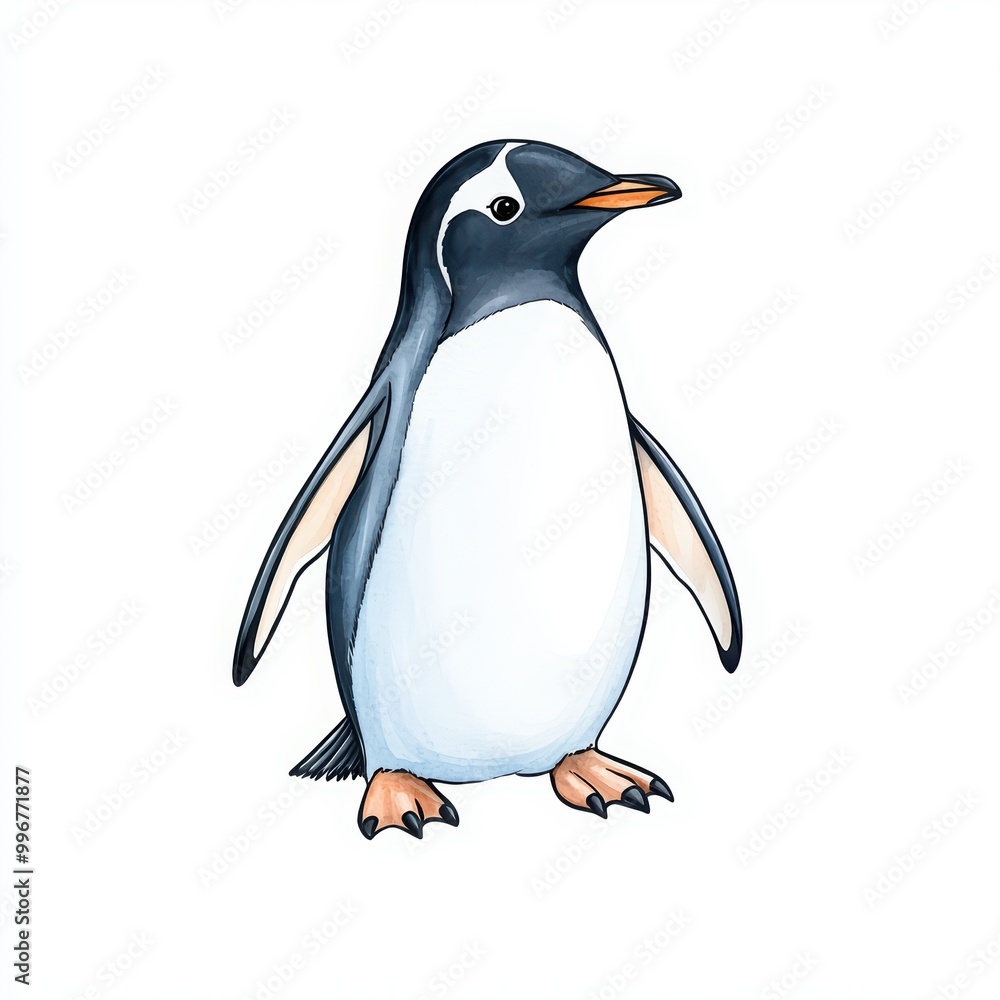 Fototapeta premium Penguin illustration, white isolate background.