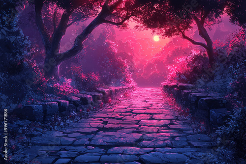 Tree at night. Sparkle mystic night. AI generation